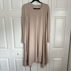 Logo Lounge Dress Womens XS Beige Asymmetrical Hem Pockets Soft Lagenlook Flowy